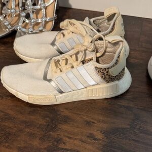 Adidas Beige and White Sneakers with Animal Print
